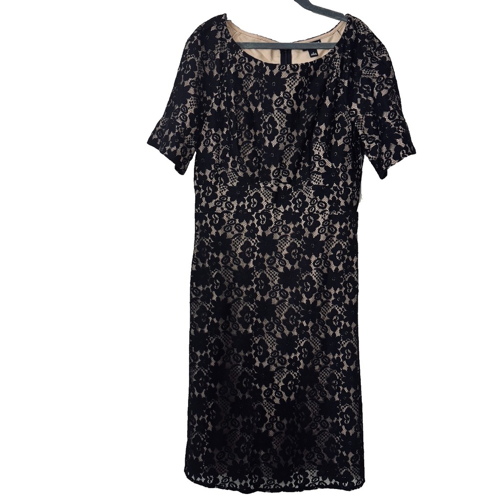 Allen B. by Allen Schwartz Black Lace Cocktail Dress Nude Lined Sheath Elegant 4